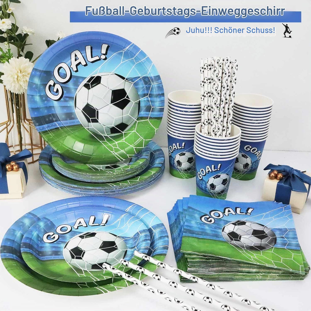 Fussball Deko Geburtstag Kinder Partygeschirr Set, 125 Stück Pappteller Kindergeburtstag Fussball Be