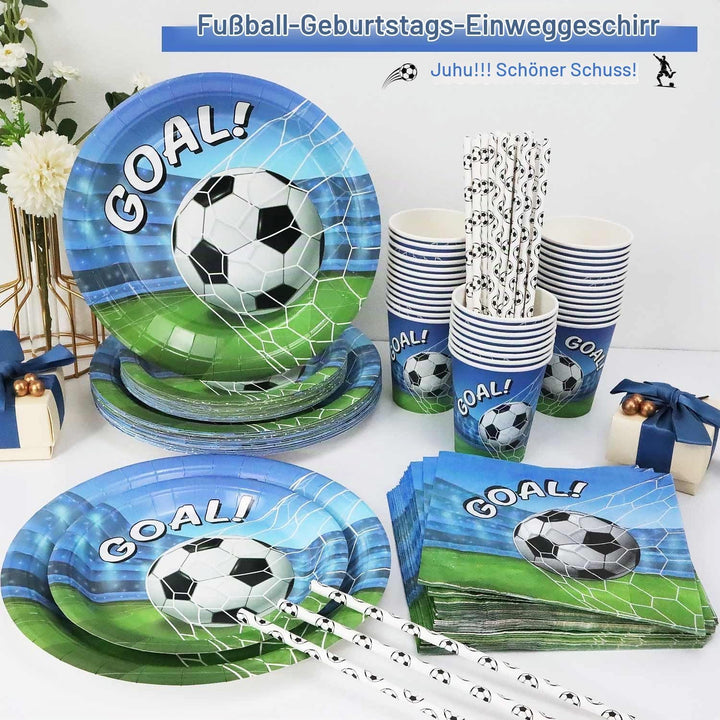 Fussball Deko Geburtstag Kinder Partygeschirr Set, 125 Stück Pappteller Kindergeburtstag Fussball Be