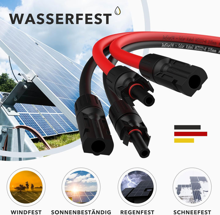RedStar24 Solarkabel Verlängerung 6mm² - 3m - TÜV-zertifiziert - UV-beständig, Photovoltaik Kabel, P