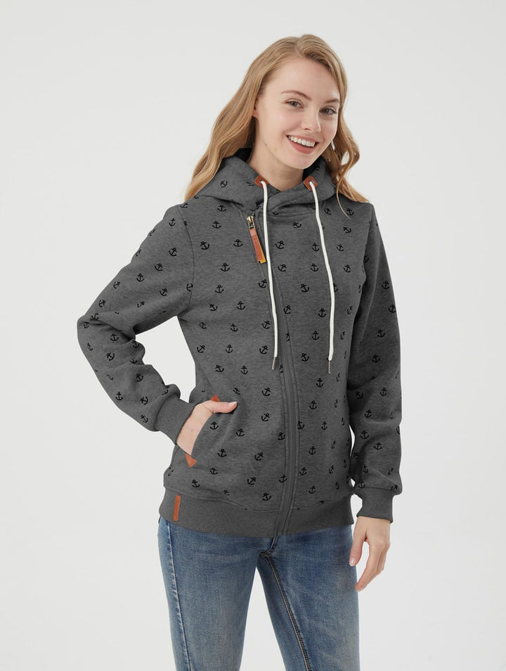 Newbestyle Jacke Damen Sweatjacke Vicky Zip Hoodie Dunkelgrau Gedruckt L, Dunkelgrau Gedruckt L