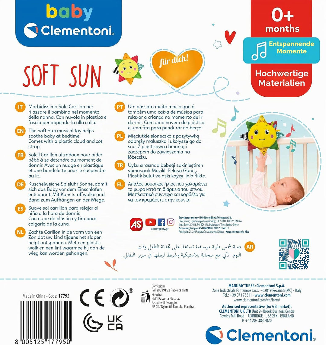 Clementoni - Soft Sun Musik, Spieluhr für Neugeborene, Spiele für La Nanna, Spiel Baby 0 Monate, Meh