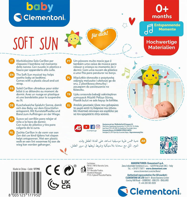 Clementoni - Soft Sun Musik, Spieluhr für Neugeborene, Spiele für La Nanna, Spiel Baby 0 Monate, Meh