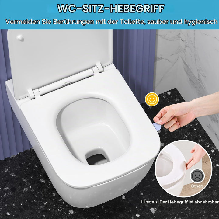 WC Sitz mit Absenkautomatik Eckig | Toilettendeckel Duroplast Weiss | Klobrille mit Schnellverschlus
