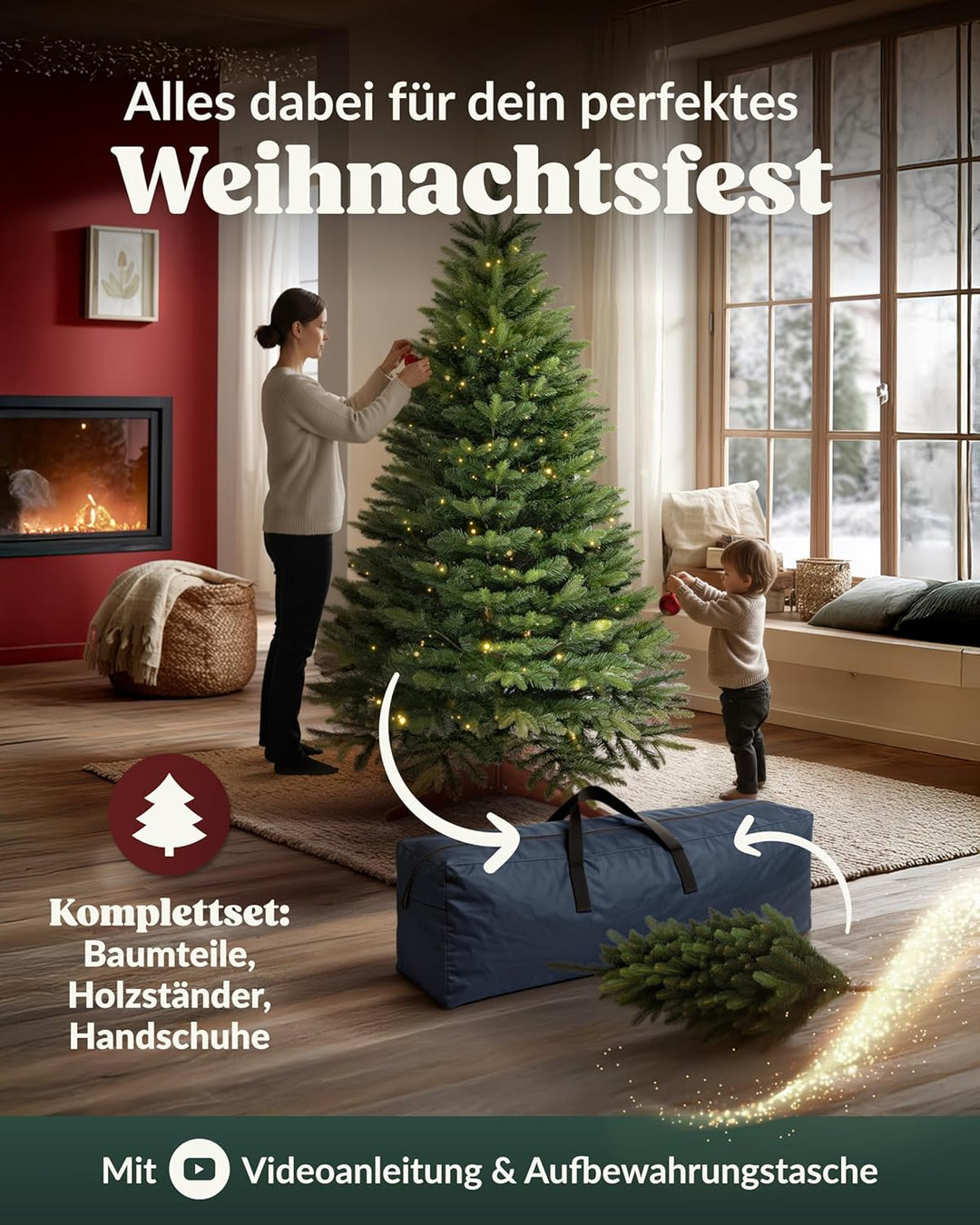 Amari ® Naturgetreuer Künstlicher Weihnachtsbaum 220cm - Tannenbaum Künstlich Christbaum Christmas T