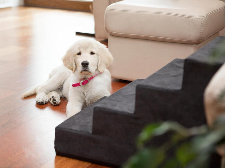 PillowPrim Tiertreppen Einganghilfe Kleinere Hunde Stufen Rampe Katzentreppe 4 Stufen Gross Schwarz