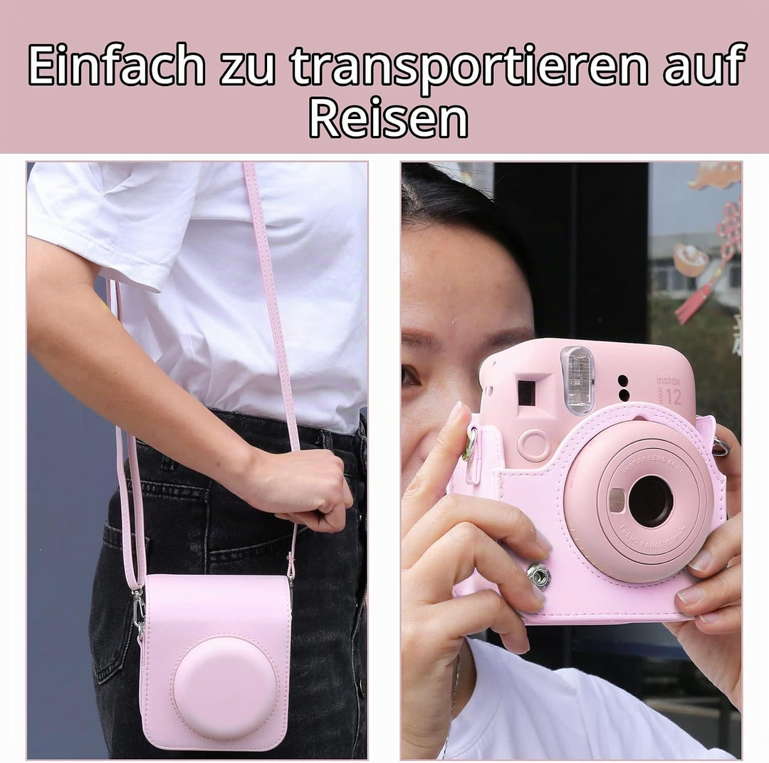 Aenllosi PU Leder Tasche Schutzhülle für Fujifilm Instax Mini 12/Mini 11 Sofortbildkamera Reisetasch