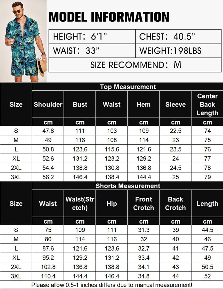 COOFANDY Herren Hemd Kurzarm Sommerhemd Floral Hawaiihemd Flamingo Party Hemden und Shorts Set Stran