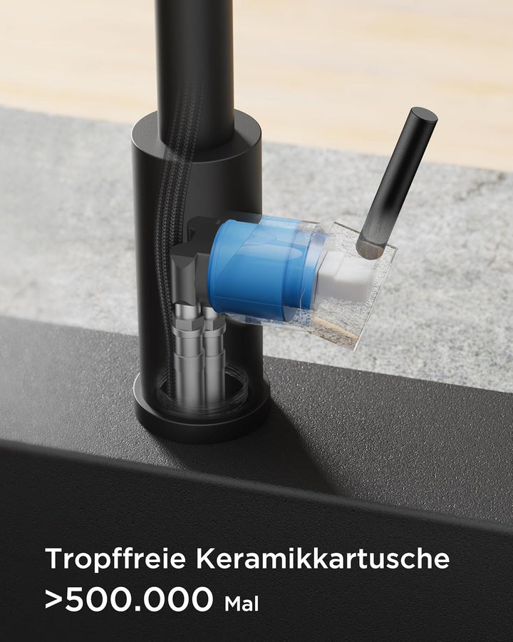 FORIOUS Wasserhahn Küche Schwarz, Küchenarmatur Ausziehbar, Spültischarmatur Küche mit 5 Sprühmodi,