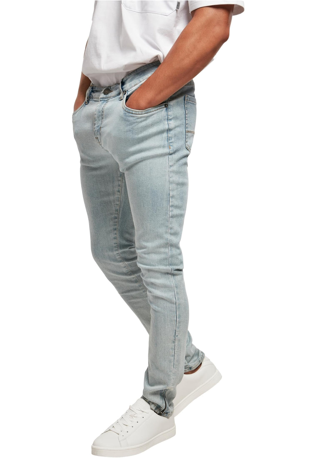 Urban Classics Herren Slim Fit Zip Jeans Hose 28W / 32L Lighter Washed., 28W / 32L Lighter Washed.