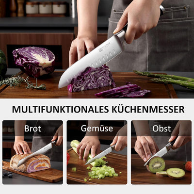 PAUDIN Messerset 5 Teilig, Küchenmesser Set mit Kochmesser, Brotmesser, Santokumesser, Gemüsemesser