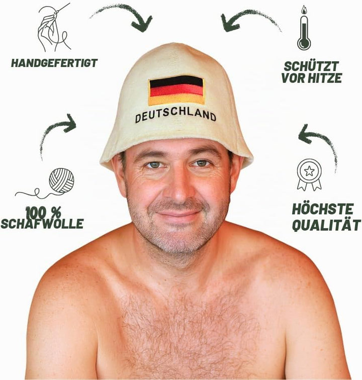Saunahut für Damen und Herren aus Filz - Deutschland – Grau Saunahut für Herren und Damen aus 100Pro