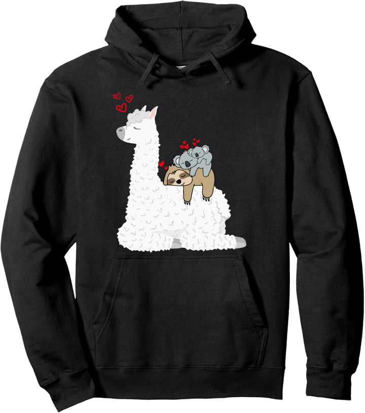 Lama & faul Faultier mit Baby Koala Mama Bär Valentinstag Pullover Hoodie