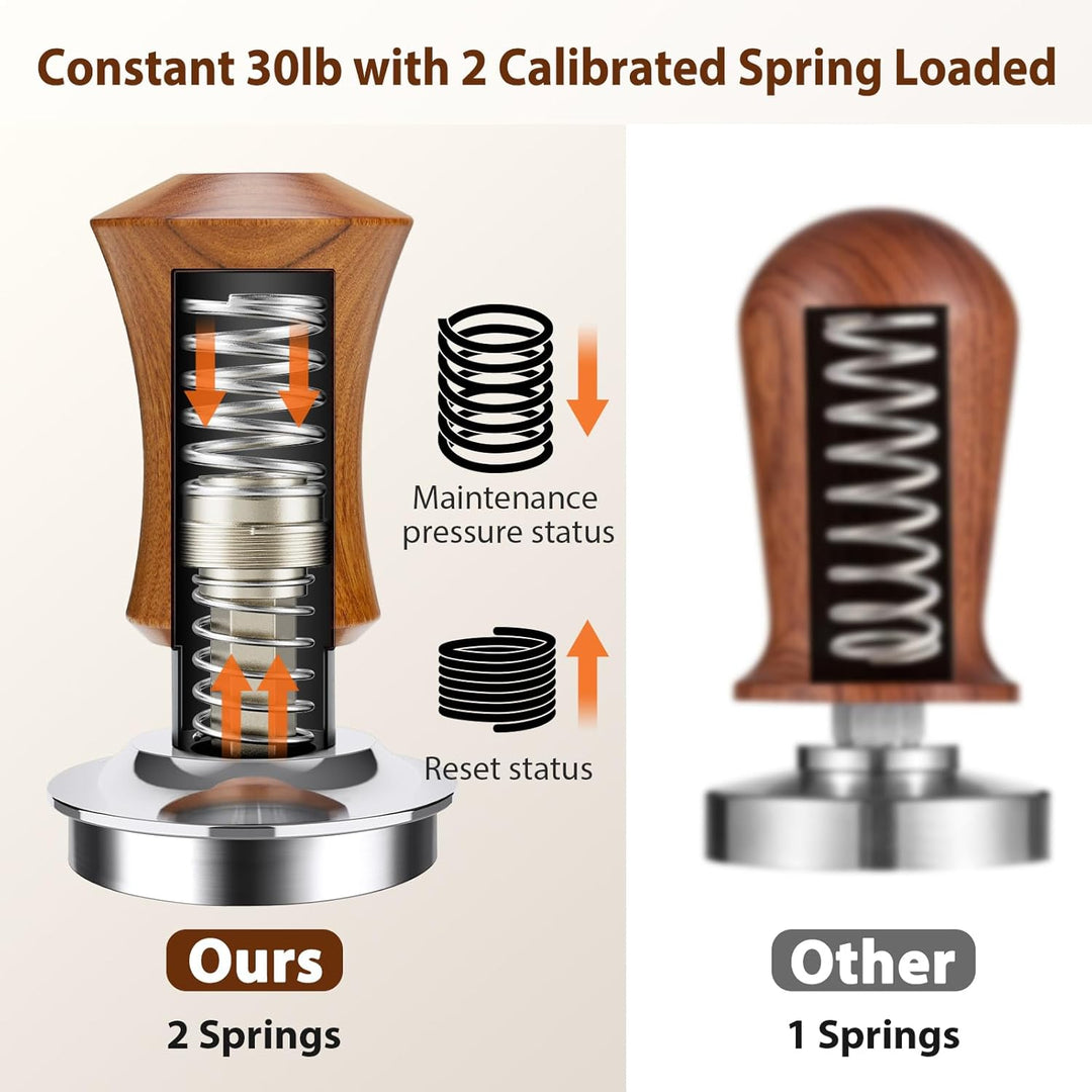 Premium Espresso Tamper mit Base Ripple 51mm - Kaffeestampfer aus Edelstahl mit formschönem Walnuss-