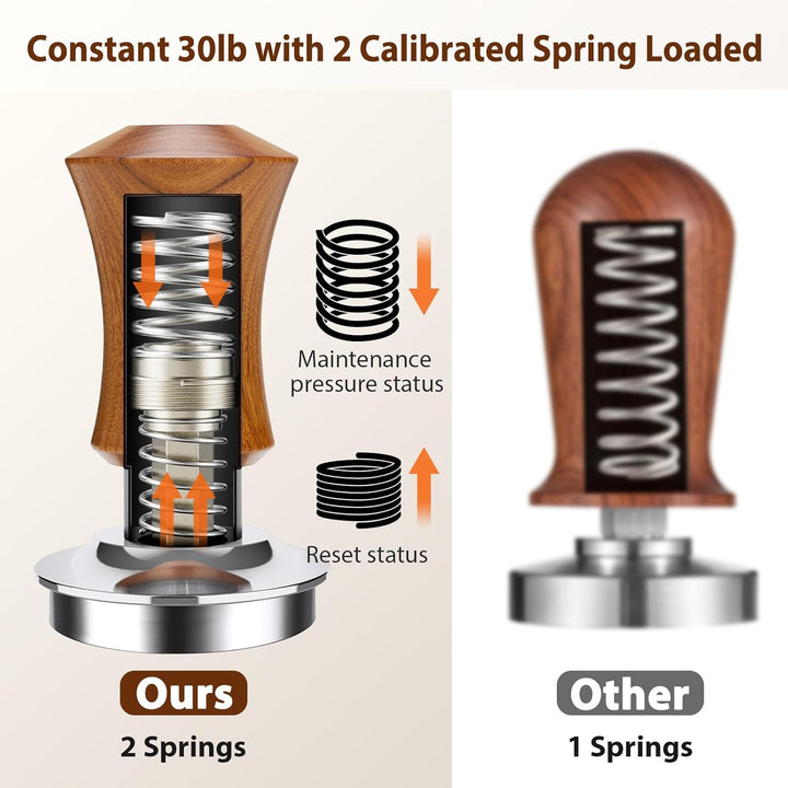 Premium Espresso Tamper mit Base Ripple 51mm - Kaffeestampfer aus Edelstahl mit formschönem Walnuss-