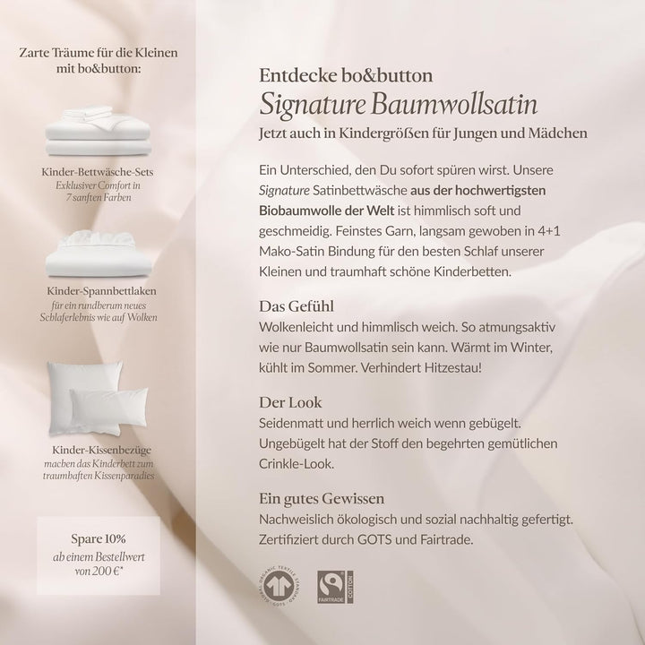 bo&button® Kinderbettwäsche, Mako Satin, 100% GOTS Bio Baumwolle, hochwertig, kuschelig weich, Fairt