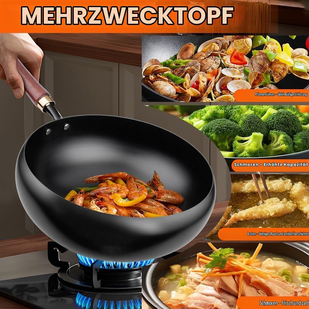 Unbeschichtete Eisenpfanne Geschmiedet, Gusseisenpfanne, Japanische Eisenpfanne, Eisenpfanne, Grosse