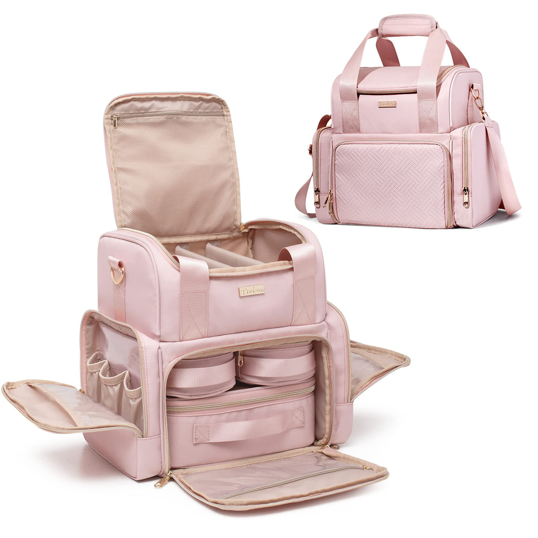 Grosses Makeup Tasche mit 3 Innentaschen, Doppellagiger Kosmetik Organizer mit Tasche für Makeup Bür
