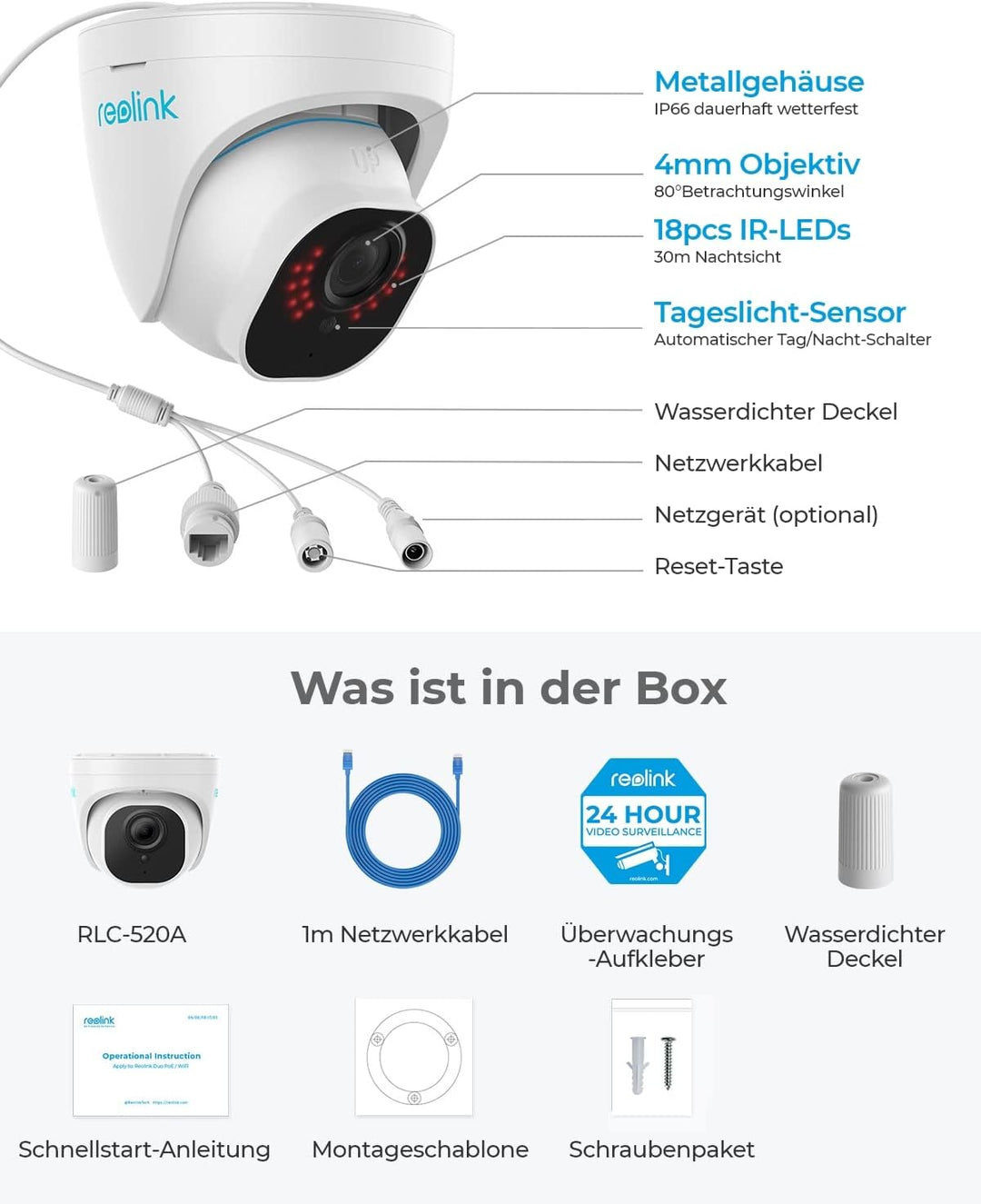 Reolink 5MP PoE IP Kamera Outdoor mit Personen-/Autoerkennung, Überwachungskamera Aussen mit Zeitraf