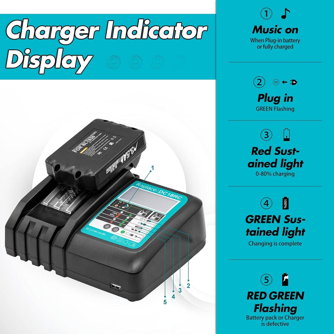 5.0Ah 18v Akku mit Ladegerät Ersatzakku für makita BL1830B BL1840 BL1850 BL1850B BL1860 BL1860B BL18