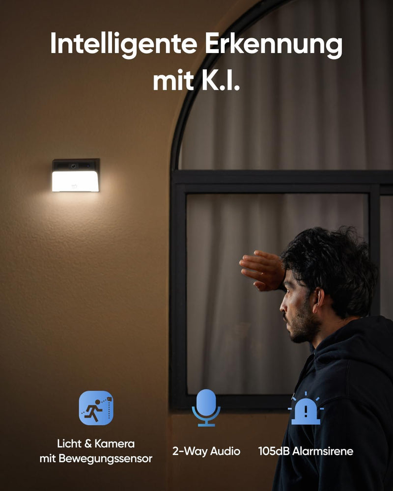 eufy Security Solar Wall Light Cam S120, kabellose 2K Solar Überwachungskamera aussen, nachhaltige S