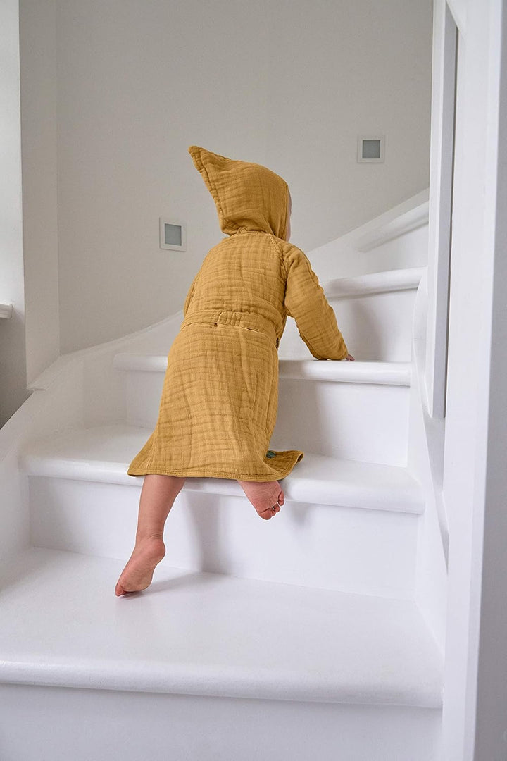 LÄSSIG Kinder Bademantel Baumwolle/Muslin Bathrobe 12-18 Monate mustard, 12-18 Monate mustard