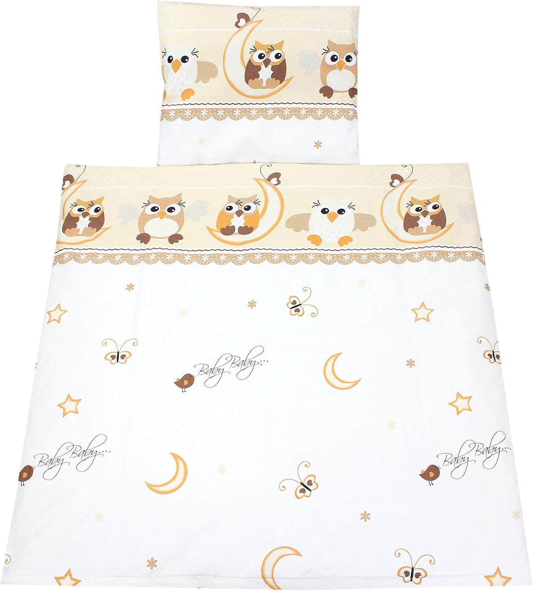 TupTam Unisex Baby Wiegenset 4-teilig Bettwäsche-Set: Bettdecke und Kopfkissen mit Bezug, Farbe: Eul
