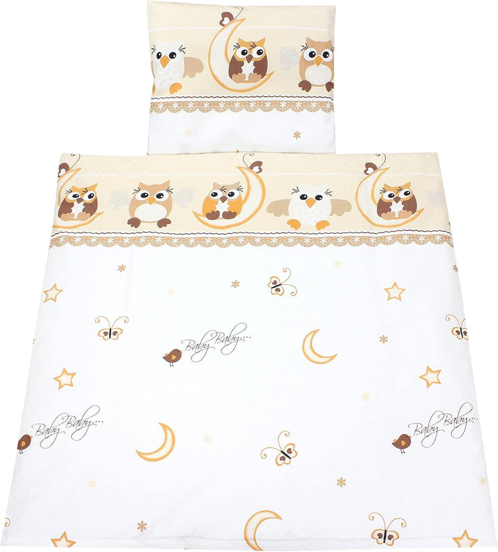 TupTam Unisex Baby Wiegenset 4-teilig Bettwäsche-Set: Bettdecke und Kopfkissen mit Bezug, Farbe: Eul