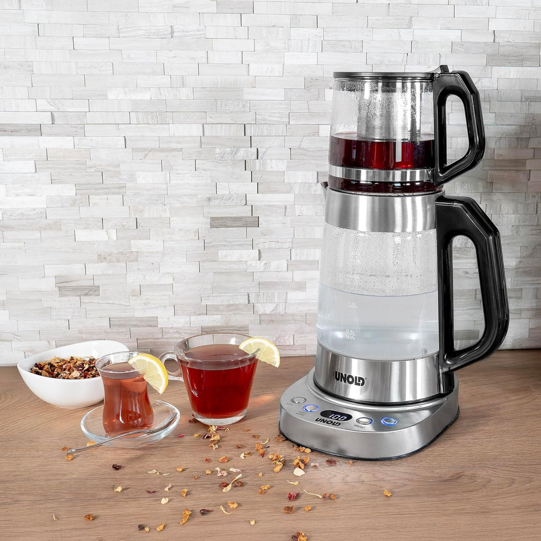 Unold Samowar Selin 18215 Samowar 2-in-1 Teekocher & Wasserkocher 1,7L + 1,0L Teekanne Borosilikatgl