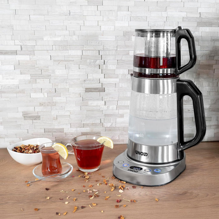 Unold Samowar Selin 18215 Samowar 2-in-1 Teekocher & Wasserkocher 1,7L + 1,0L Teekanne Borosilikatgl