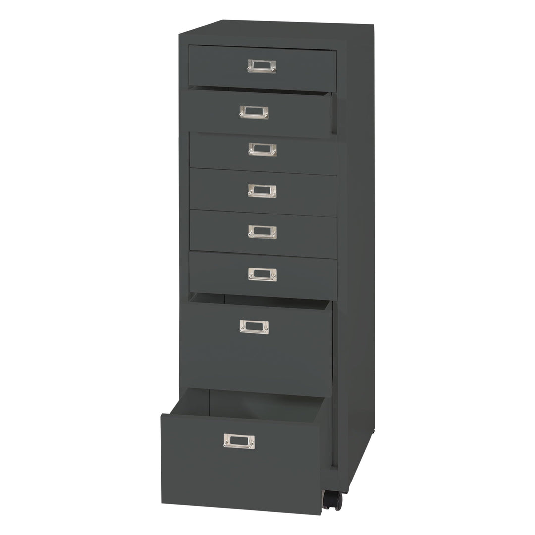 PROREGAL Rollcontainer, HxBxT 115x40x41 cm, Metall 8 Schubladen, Dunkelgrau, Schubladenschrank Stahl