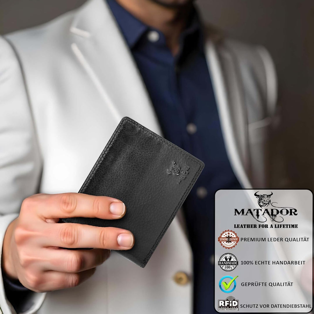 MATADOR Geldbörse Herren Leder Portemonnaie Männer TüV geprüfter RFID & NFC Schutz Schwarz/Black Nap