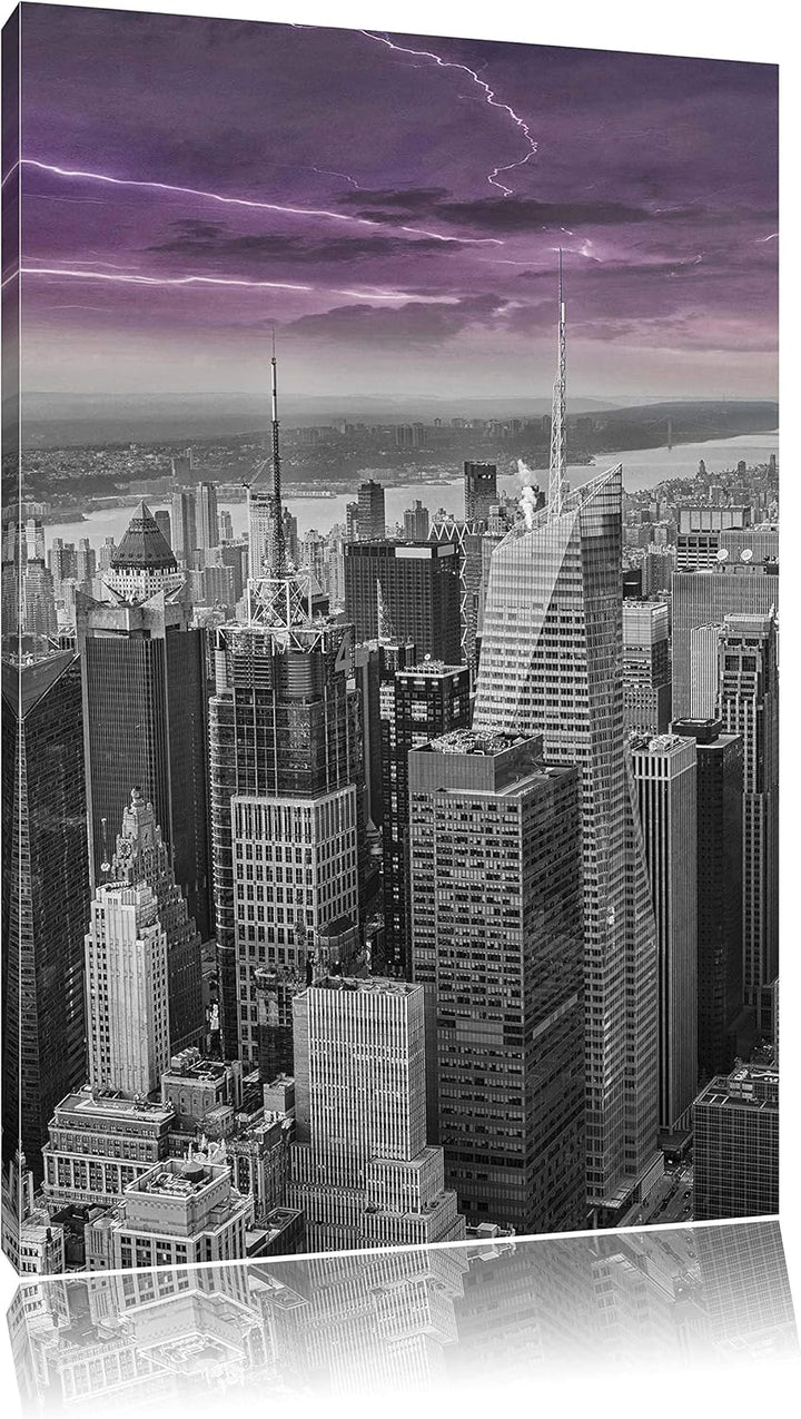 Pixxprint Skyline New York unter Gewitterhimmel als Leinwandbild/Grösse: 100x70 cm/Wandbild/Kunstdru