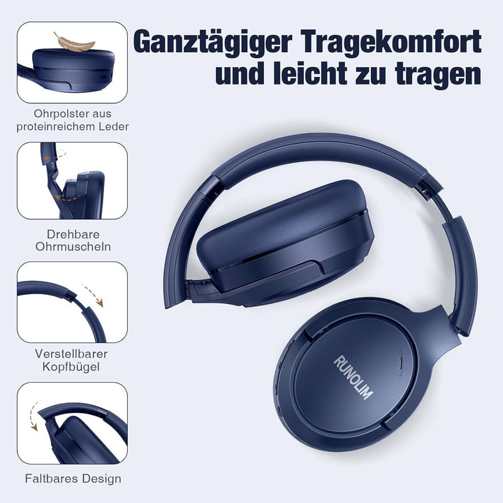 RUNOLIM Bluetooth Kopfhörer Over-ear, Active Noise Cancelling Kopfhoerer, Kopfhörer Kabellos Bluetoo
