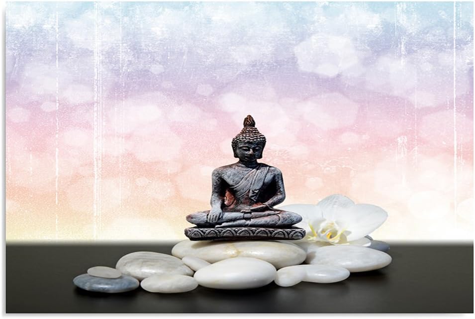 Feeby Frames, Leinwandbild, Bilder, Wand Bild, Wandbilder, Kunstdruck 50x70cm, BUDDHA, KULTUR, STEIN