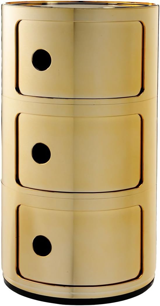 Kartell Componibili, 3 Elements, Gold, Runde Basis 3-fächer Gold, 3-fächer Gold
