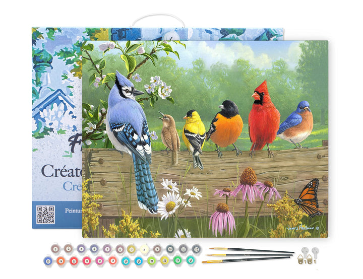 Figured'Art Malen Nach Zahlen Erwachsene Mit Rahmen Vögel am Zaun - Paint by Numbers Basteln DIY Bas
