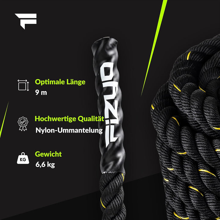 FIZYO Battle Rope 9 m – Trainingsseil Fitness für Functional Training | Robustes Fitness Seil mit Um