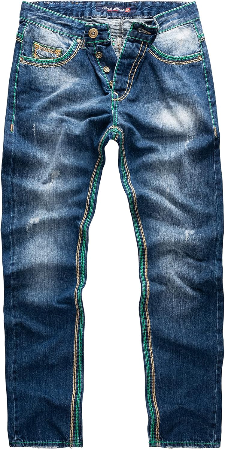 Rock Creek Herren Designer Jeans Hose Dicke Nähte Vintage Blau RC-2056 34W / 34L Dunkelblau - Rc-236
