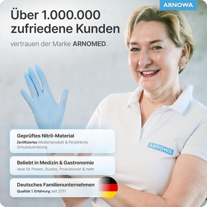 1000 Stück ARNOMED Einweghandschuhe Blau, Einmalhandschuhe XL, Nitril Handschuhe, Nitrilhandschuhe p