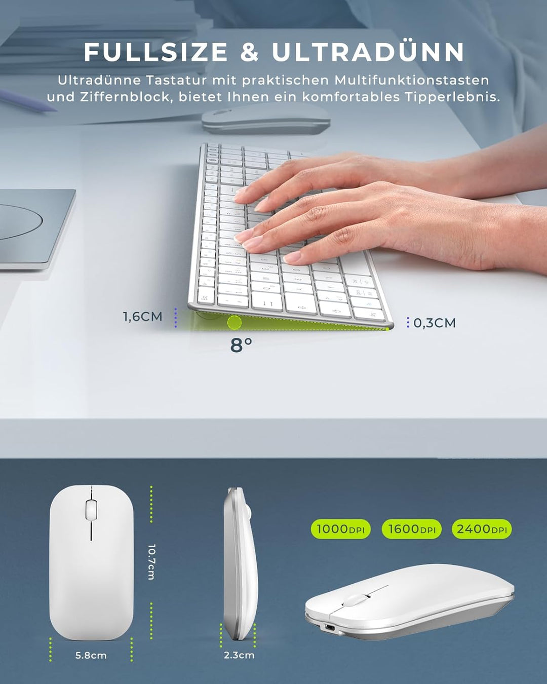 seenda SKM64-3 Bluetooth Tastatur mit Maus, Tastatur Maus Set Kabellos für Windows/Mac/iPad/Android