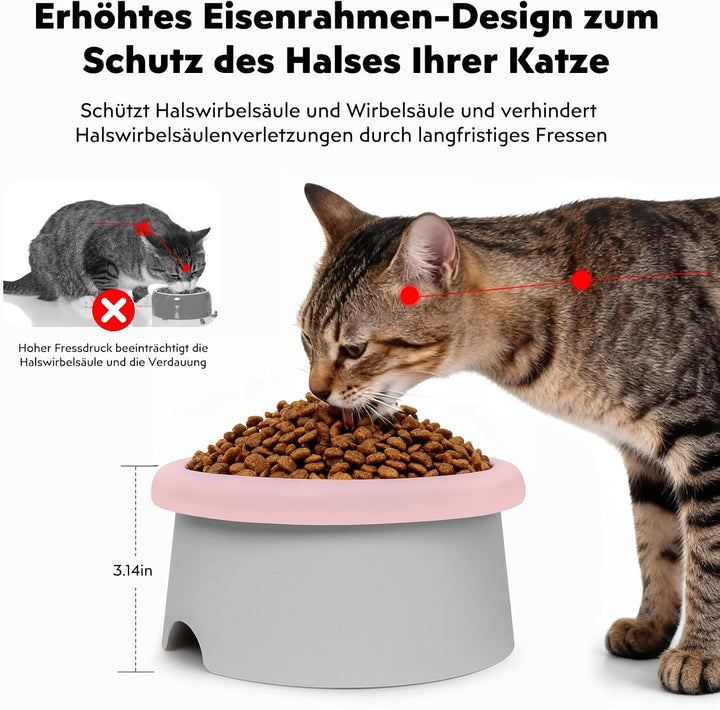 2er Set Keramik Katzennapf erhöht – Zervixschonender Futternapf mit Abnehmbarer Schale, doppelte Fre