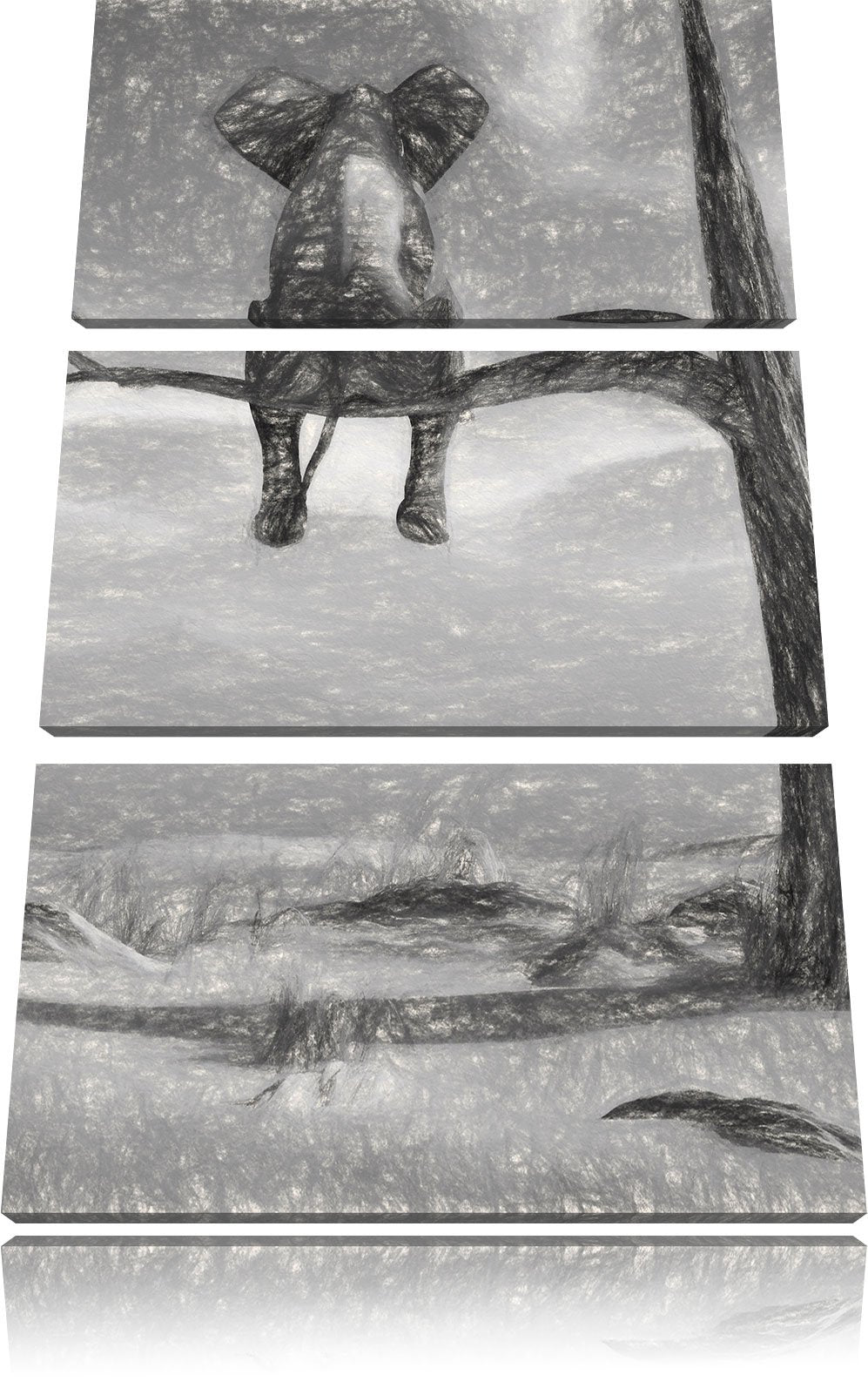Pixxprint Elefant auf einem AST in der Wüste als Leinwandbild 3 teilig/Grösse: 3 Teilig (120x80) / W