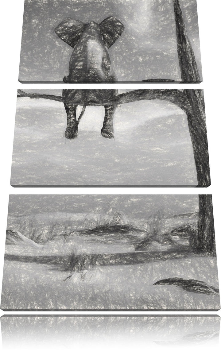 Pixxprint Elefant auf einem AST in der Wüste als Leinwandbild 3 teilig/Grösse: 3 Teilig (120x80) / W