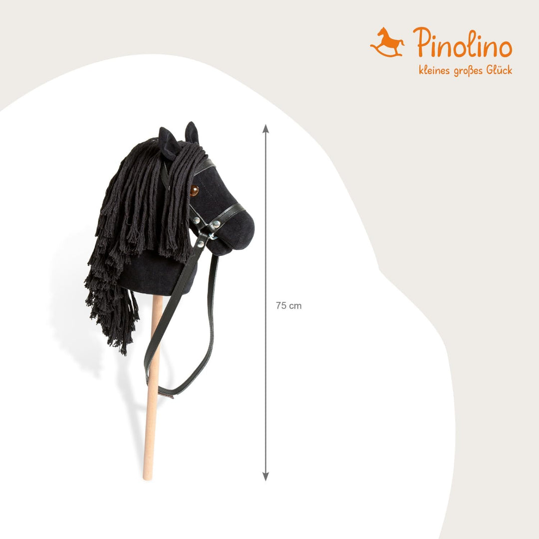 PINOLINO Steckenpferd Spirit schwarz, Plüsch Pferd auf Holzstab, Stockpferd für Kinder ab 3 Jahren,