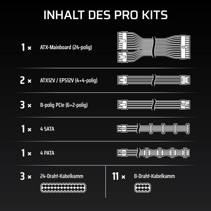 Corsair Elite Premium Pro-Kit mit Einzeln Ummantelten Typ 5-Netzteilkabeln – Flache Kabelkämme, Drei