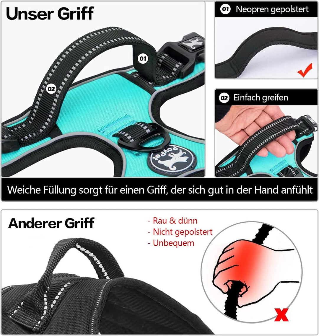 PoyPet Keine Pull Hundegeschirr Front Reflektierende Pet Weste für Hunde mit Einfache Kontrolle Grif