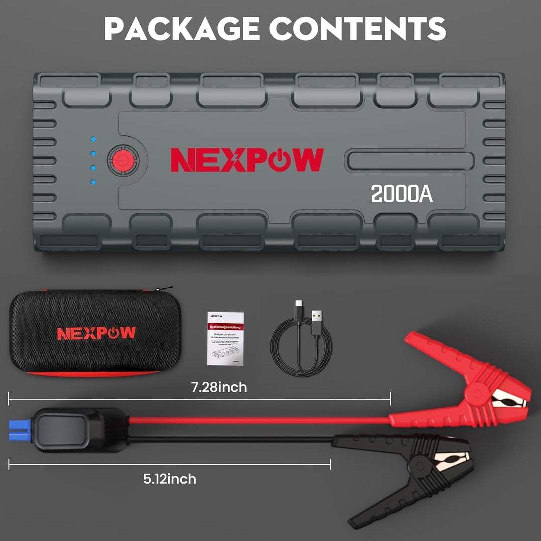 NEXPOW Starthilfe Powerbank, 2000A Spitzenstrom Auto Starthilfe, 12V Tragbarer Batterie Booster mit