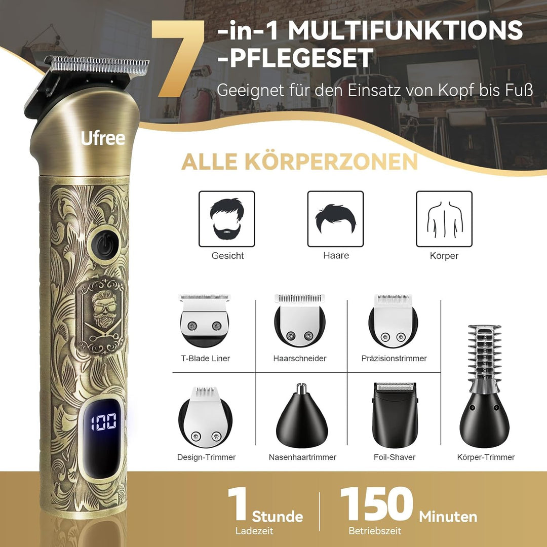 Ufree All-in-One Haarschneidemaschine, Profi Barttrimmer Haartrimmer Herren | Edelstahlklingen, Haar