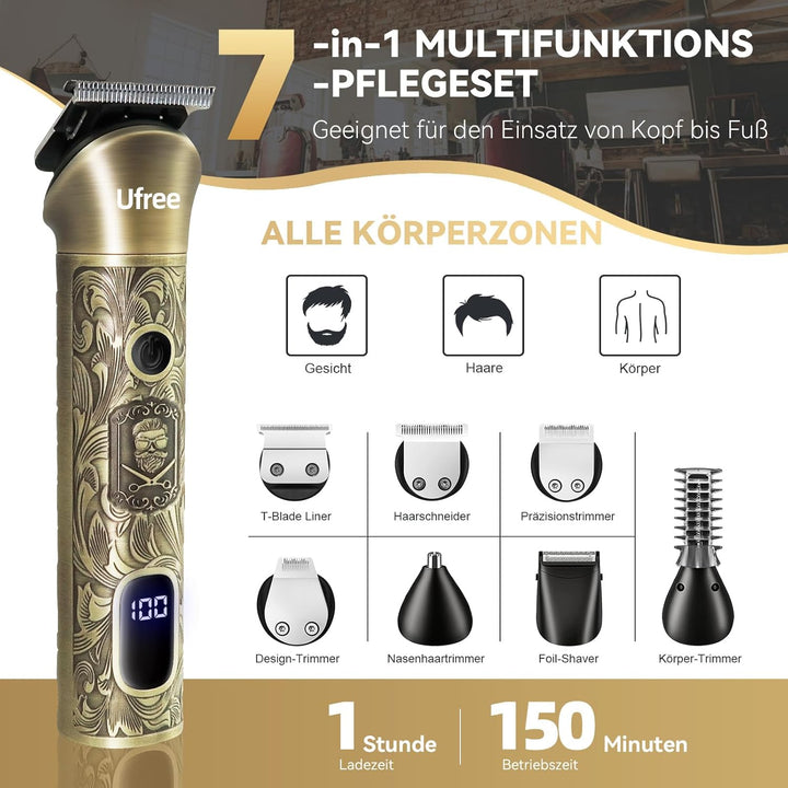 Ufree All-in-One Haarschneidemaschine, Profi Barttrimmer Haartrimmer Herren | Edelstahlklingen, Haar