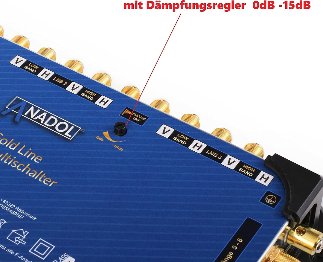 4X Anadol Quattro LNB + Anadol Gold Line 17/12 Multischalter im Set - für 4 Satelliten & 12 Teilnehm